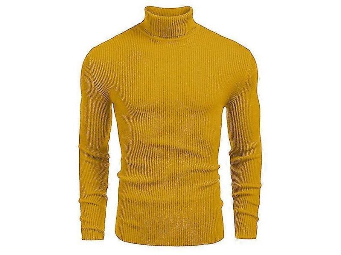 Jersey De Cuello Alto Tejido Amarillo Para Hombres: Cálido, Cómodo Y Versátil Para Ocasiones Casuales Y Formales M