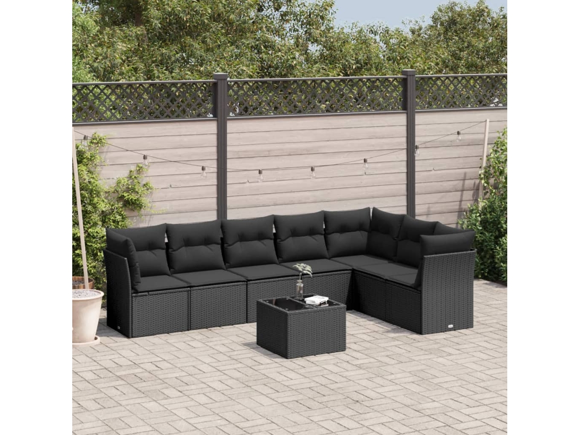 Conjunto de sofá de jardín de 8 piezas con cojines en mimbre sintético negro de DKD Home Decor