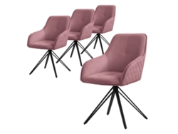 Conjunto de 4 Cadeiras de Jantar Giratórias Tecido Rosa Velho com Braços/Encostos ML-DESIGN