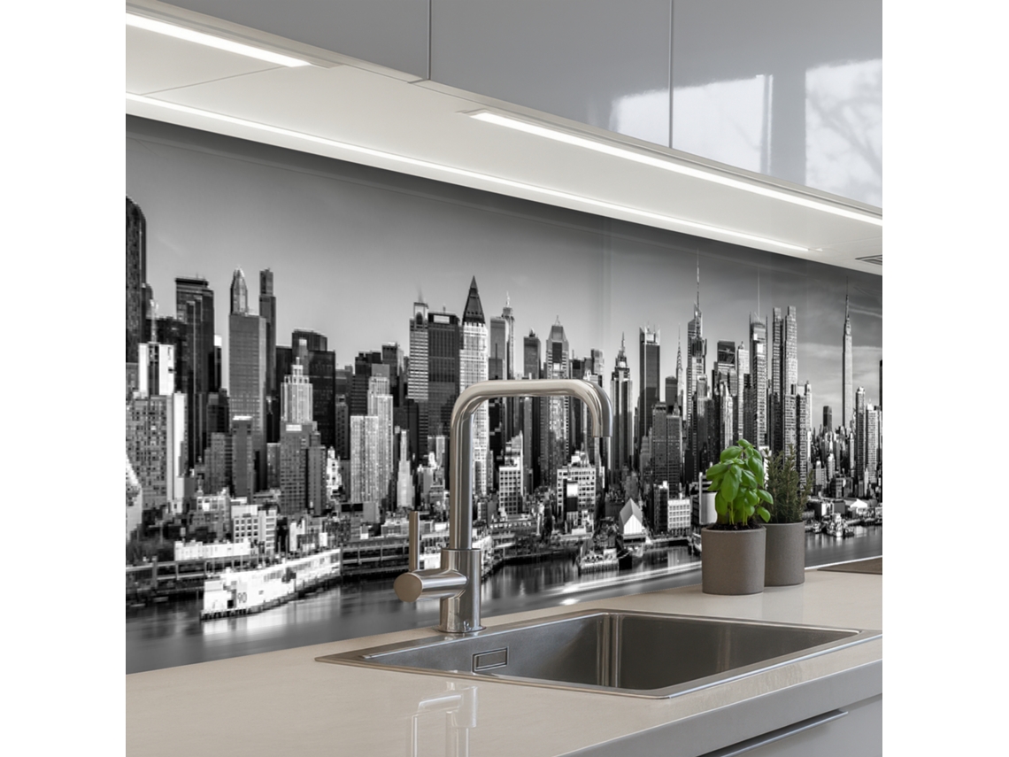 Paneles para salpicadero de cocina Skyline - Ciudad - Rascacielos - Negro - Blanco 350x60 cm