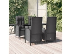 Juego de comedor de jardín de 5 piezas con cojines, mimbre sintético negro, DKD Home Decor