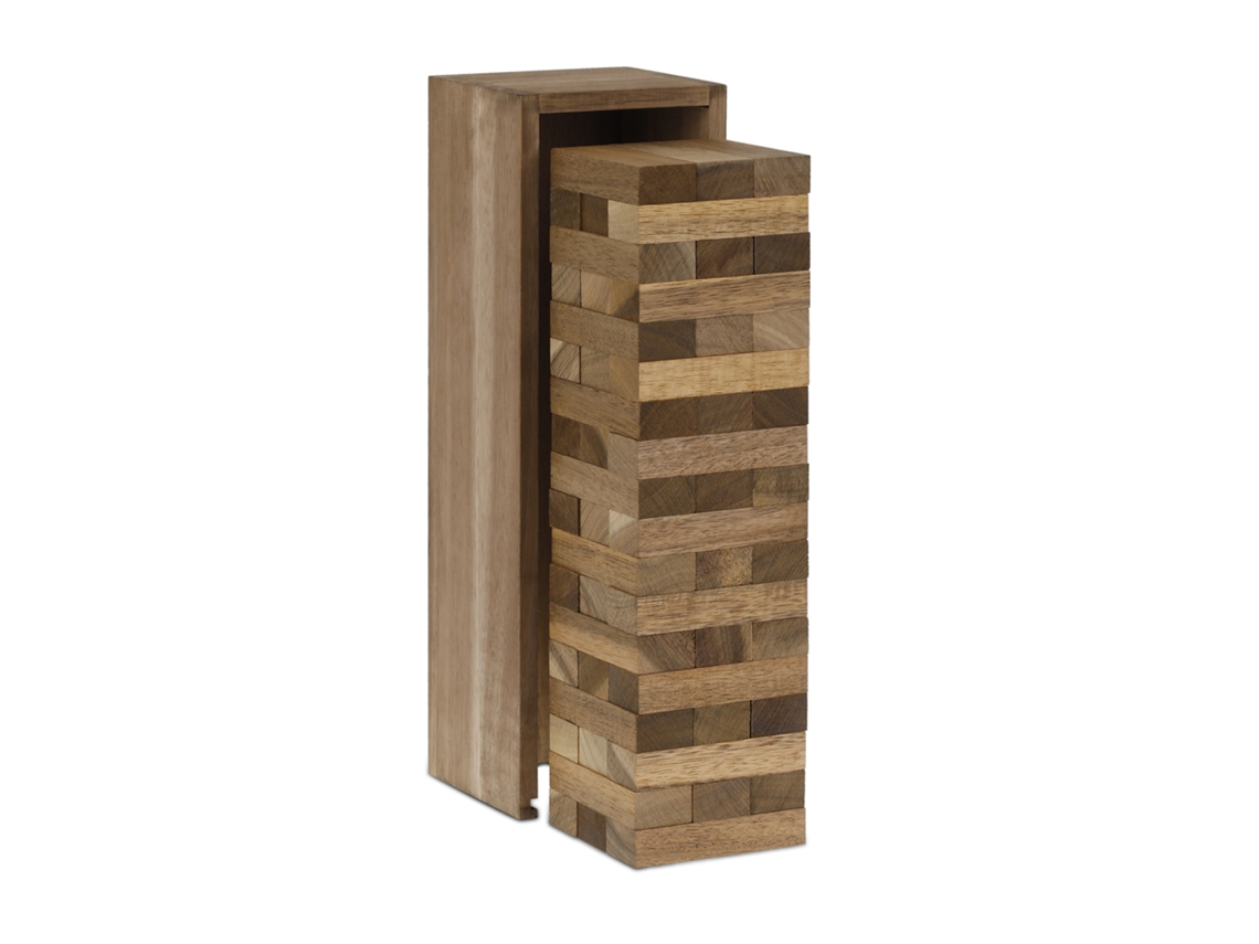 Torre Instável Relaxdays, 54 Peças, Com Caixa De Madeira, Jogo Para Crianças E Adultos, Hbt: 29 X 9,5 X 8,5 Cm, Natural