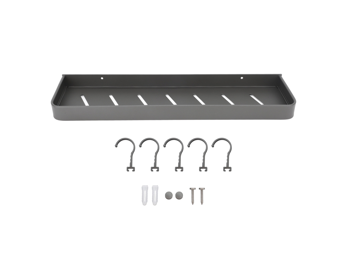 Estante de pared para baño, resistente, negro, sencillo, antioxidante, con 5 ganchos para cocina y lavadero, 50 cm
