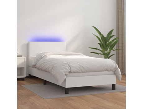MAISON EXCLUSIVE Cama con somier y colchón LED 90 x 200 cm, piel sintética blanca