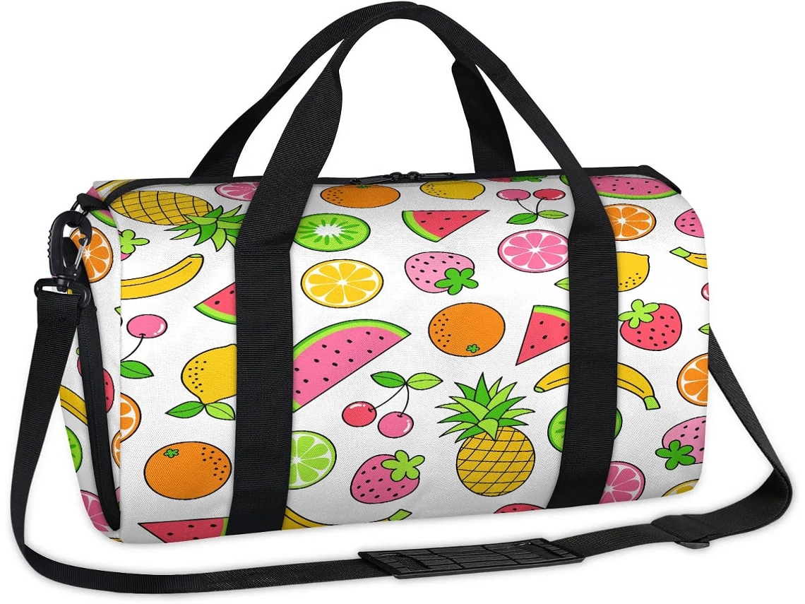 Bolsa deportiva con estampado de frutas tropicales, poliéster, 45x21x23 cm