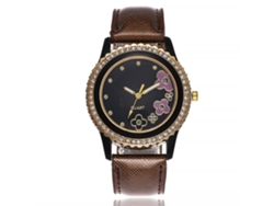 Reloj De Pulsera De Cuarzo Para Mujer Con Correa De Piel Sintética Y Diamantes De Imitación Con Estampado Floral.