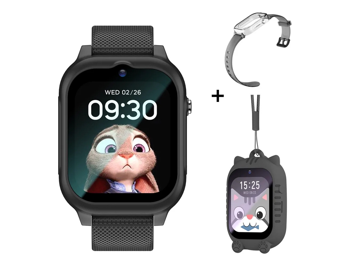 (negro) Reloj Para Niños 4g Con Correa Para El Cuello, Posicionamiento Gps De Doble Uso, Correas Dobles Transparentes