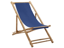 Tumbona Chaise Longue de Bambú y Lona Azul Marino