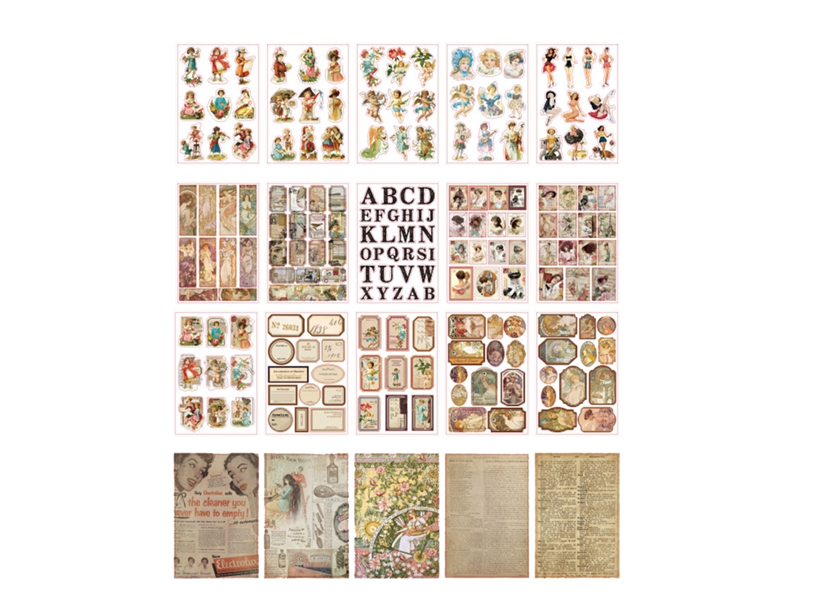 20 pegatinas vintage para scrapbooking, diarios, agendas, manualidades y manuales - Estilo retro y estético