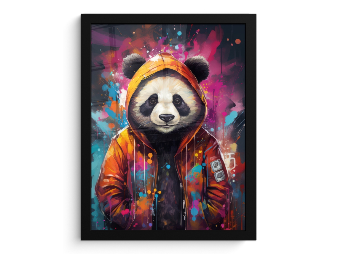 Póster Enmarcado Panda - Chaqueta - Graffiti - Naranja 30x40 Cm
