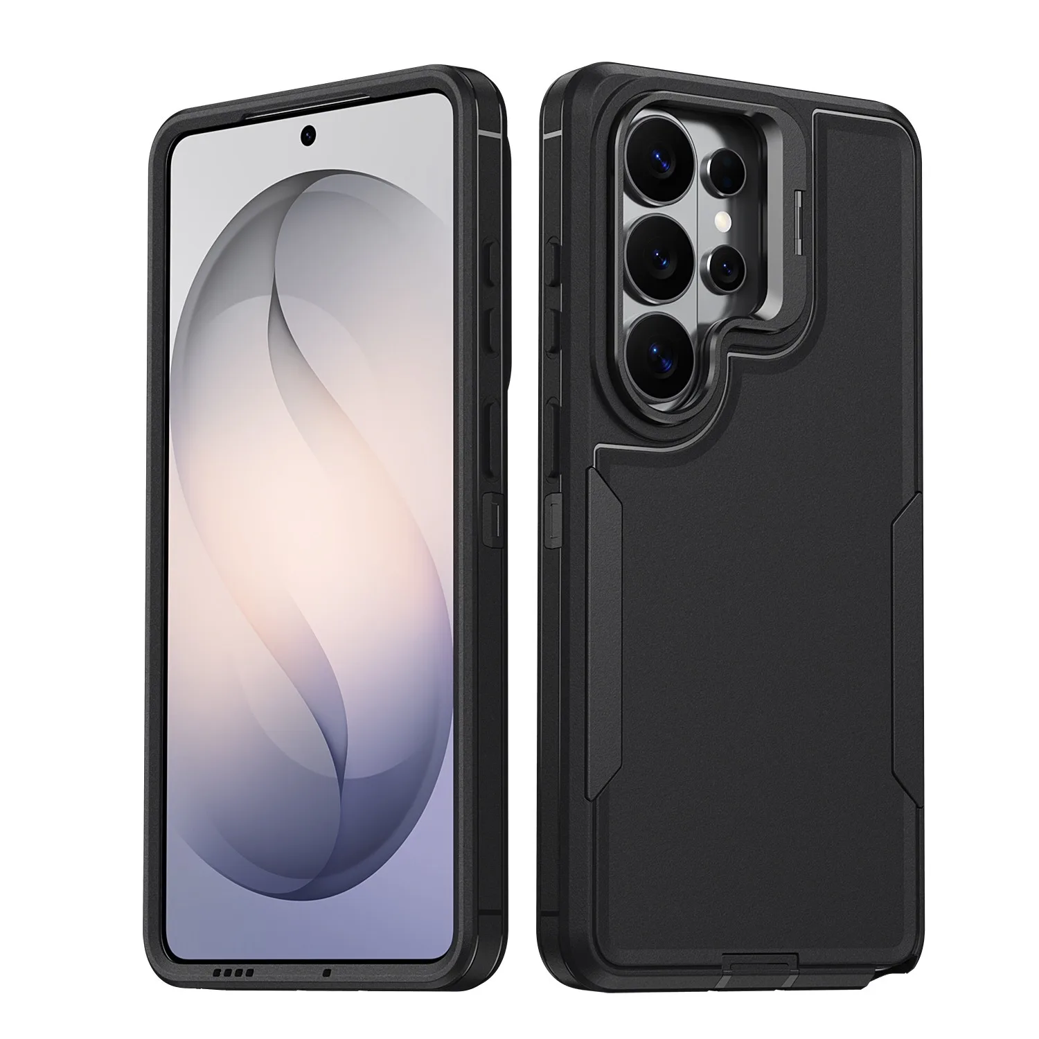 (negro, Galaxy S26 Ultra) Funda Protectora Integral De Material Híbrido Resistente Con Soporte De Lente De Aleación.