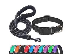 Conjunto Collar + Correa Negra Xl, Regulable, Reflectante, Compatible Con Perros Extra Grandes, Duradero Y Práctico