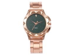 Reloj De Cuarzo Para Mujer Vansvar Con Correa De Aleación Y Estampado Floral Con Diamantes De Imitación Verdes.