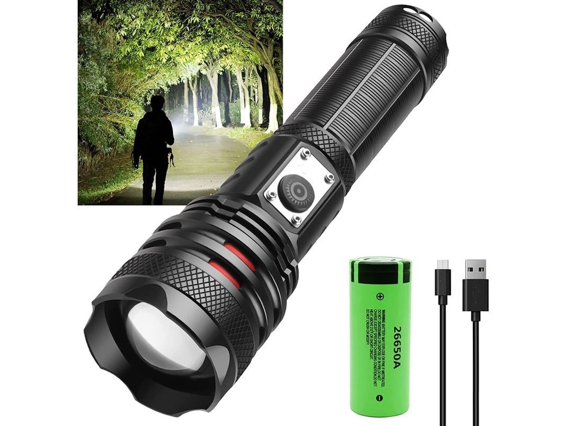 Linterna Táctil Led Recargable Usb, 1500 Lúmenes, 5 Modos, Resistente, Para Camping Y Caza clase Energética A+++