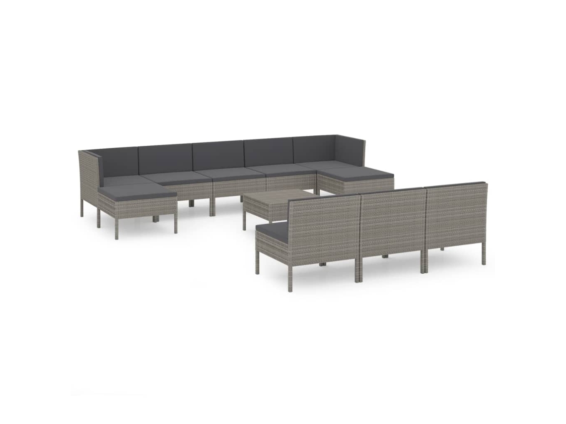 Maison Exclusive - Set De Muebles De Jardín 11 Pzas Y Cojines Ratán Sintético Gris