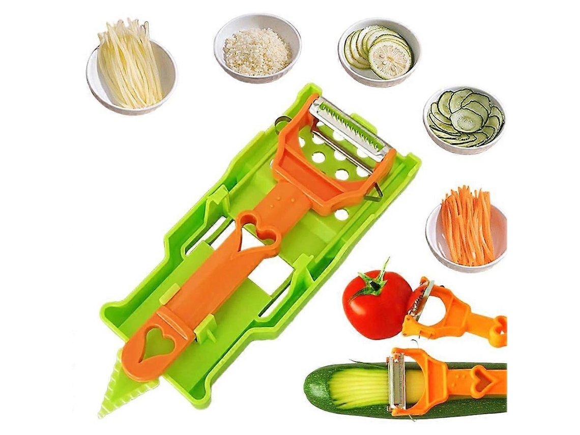 Cortador de cocina 3 en 1, pelador multifuncional y rallador juliana para frutas y verduras.