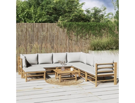 Conjunto 9 de muebles de jardín VIDAXL bambú y cojines gris claro