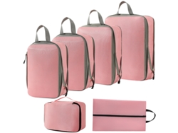 Bolsa de almacenamiento de compresión, juego de 6 piezas, bolsa de viaje ligera, color rosa Siurn