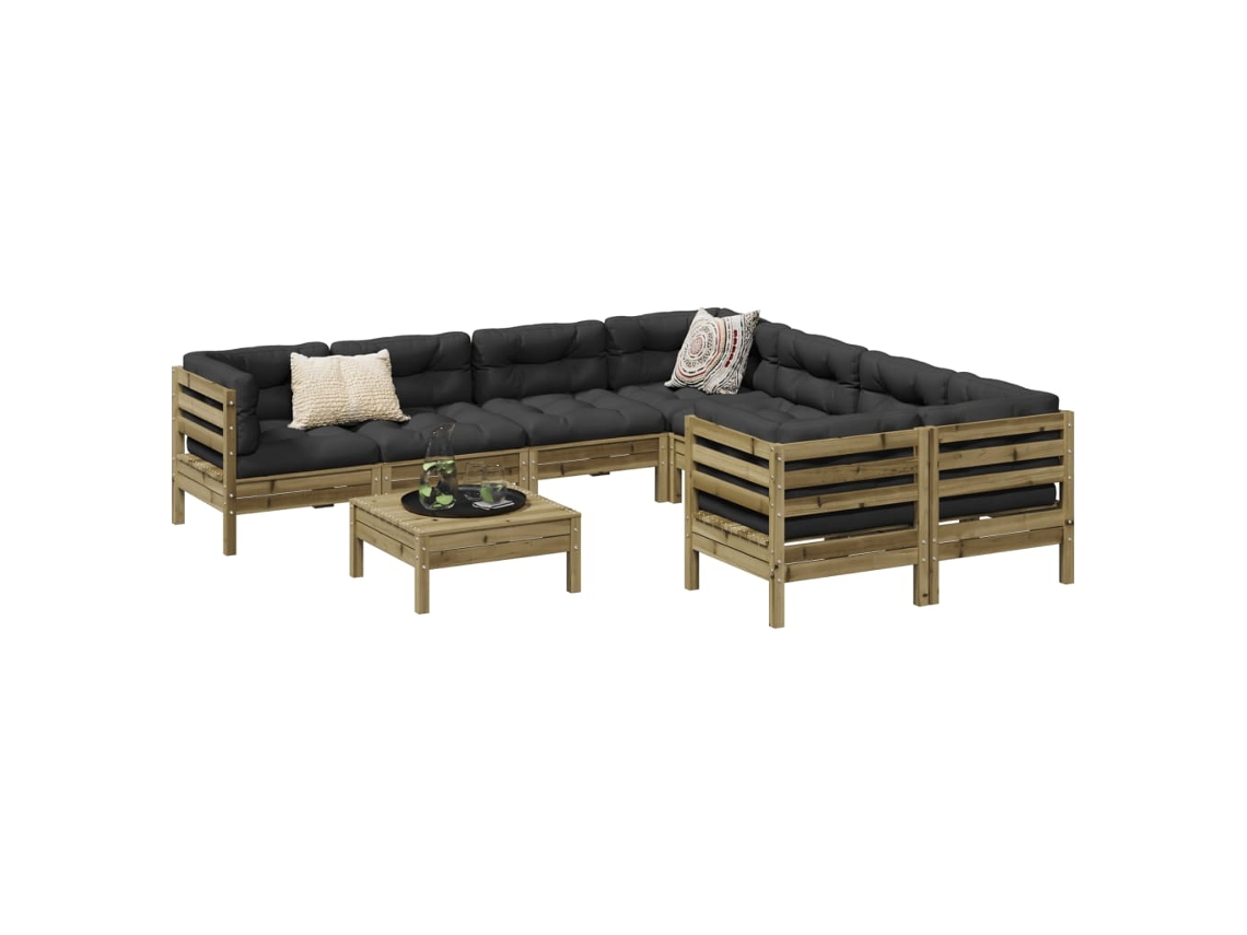 Conjunto de sofá de jardín con cojines de pino impregnado, Dkd Home Decor