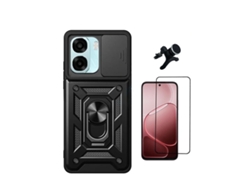 Kit De Película De Cristal Templado De Funda Completa 5d Funda Deslizante De Defensor Militar Magnético Soporte Magnético Reforzado Para Automóvil Phonecare Para Oppo A6 - Negro