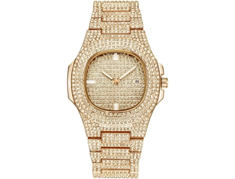 VEANXIN Relojes Reloj de Diamantes Reloj de Pulsera con Fecha Hip Hop-Oro