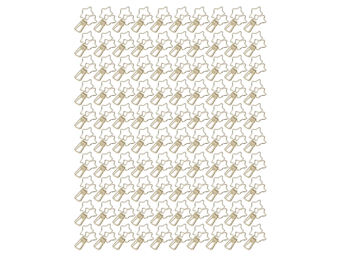 100 Pinzas De Carpeta Estrella De Corte Hollow Estilo Cartoon Fuertes Para Documentos Ropa Papeles Oro
