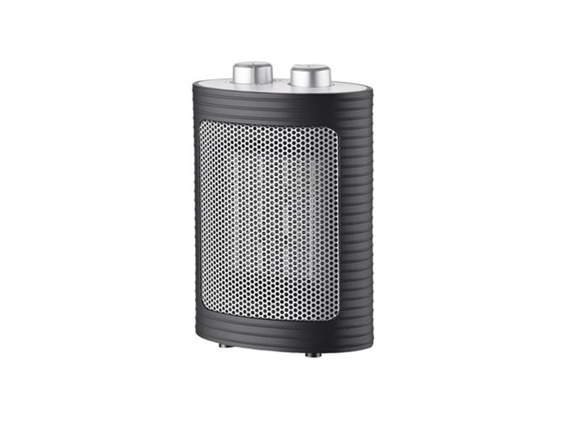 Termoventilador Cerámico 1500w Negro Plata 3 Funciones 2 Potencias Termostato Regulable Antivuelco 22x15x9cm