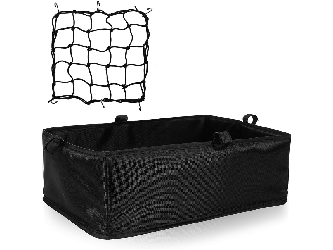 Cesta trasera negra para bicicleta, duradera y segura.
