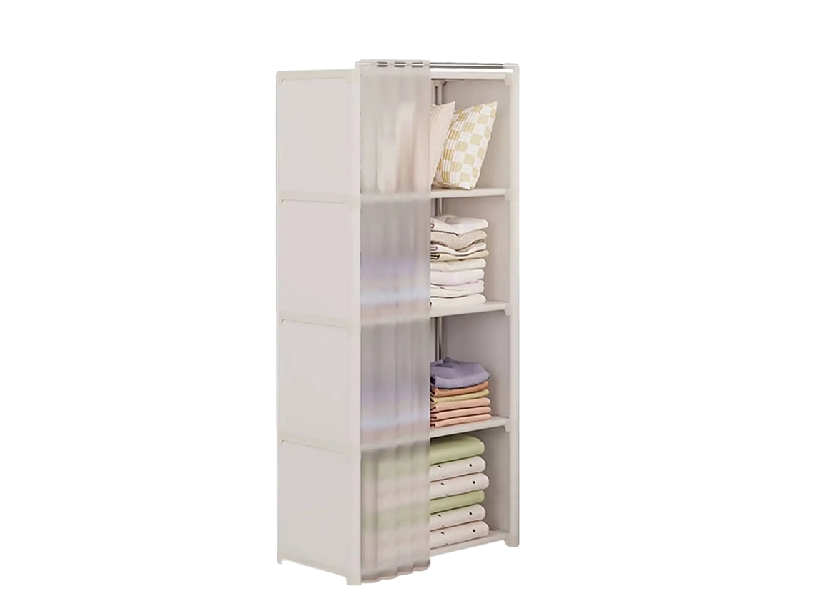 Armario, diseño espacioso, cortinas antipolvo, blanco.