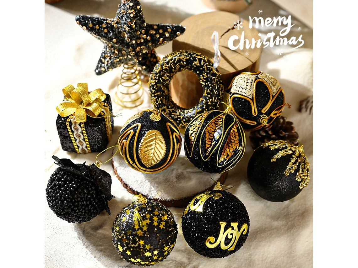 Decoración navideña Serie Oro Negro Bola Pintada 8cm Joy Ball Chennnls Adornos