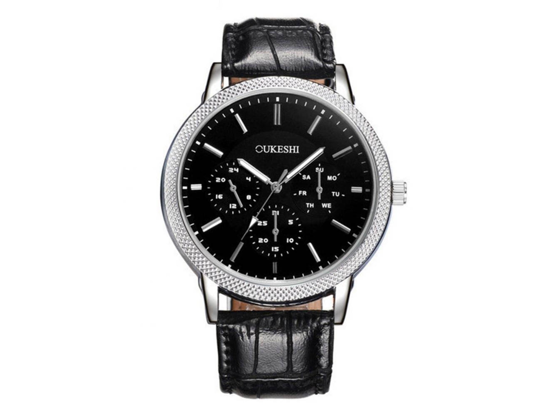 Reloj De Pulsera Analógico Para Hombre Con Correa Pu, Movimiento De Cuarzo, Estilo Casual Y Negr