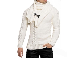 2026-jersey De Punto Para Hombre Manga Larga Cuello Tortuga Con Bufanda Desmontable Casual Suéter De Punto