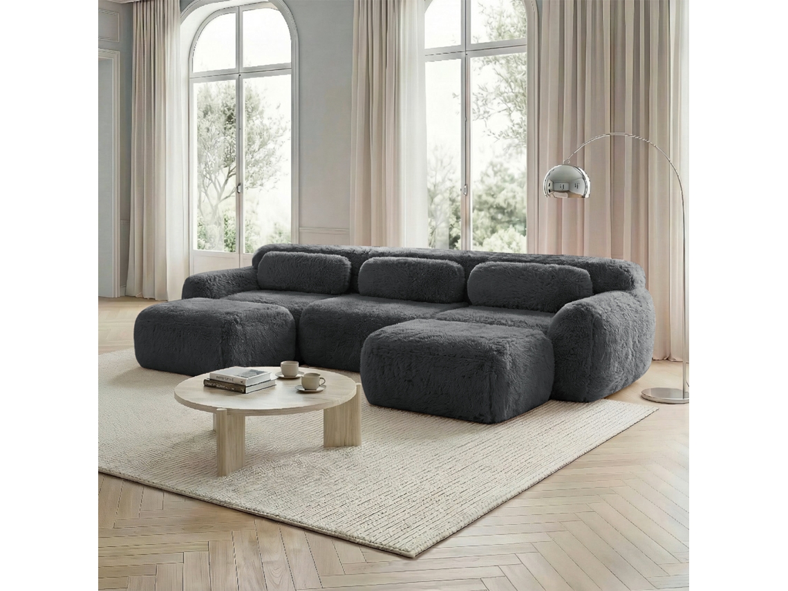Sofá Modular U 3 Plazas - Plüsch, Sin Montaje, Antideslizante, Con Cojines - Gris
