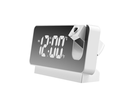 ELKUAIE Reloj despertador con proyector para dormitorio, reloj despertador digital, atenuador de radio y puerto de carga USB, proyector giratorio d...