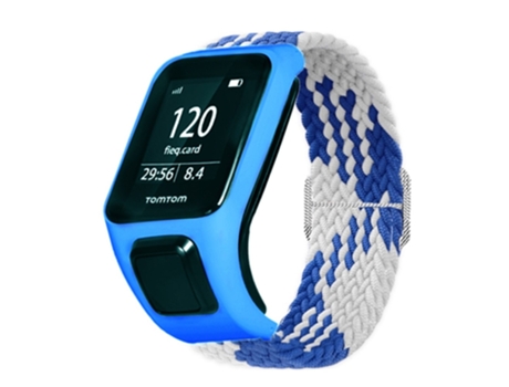 Correa de nailon tejido elástico ajustable para TomTom Runner 2/Runner 3/Spark/Adventurer - azul/blanco