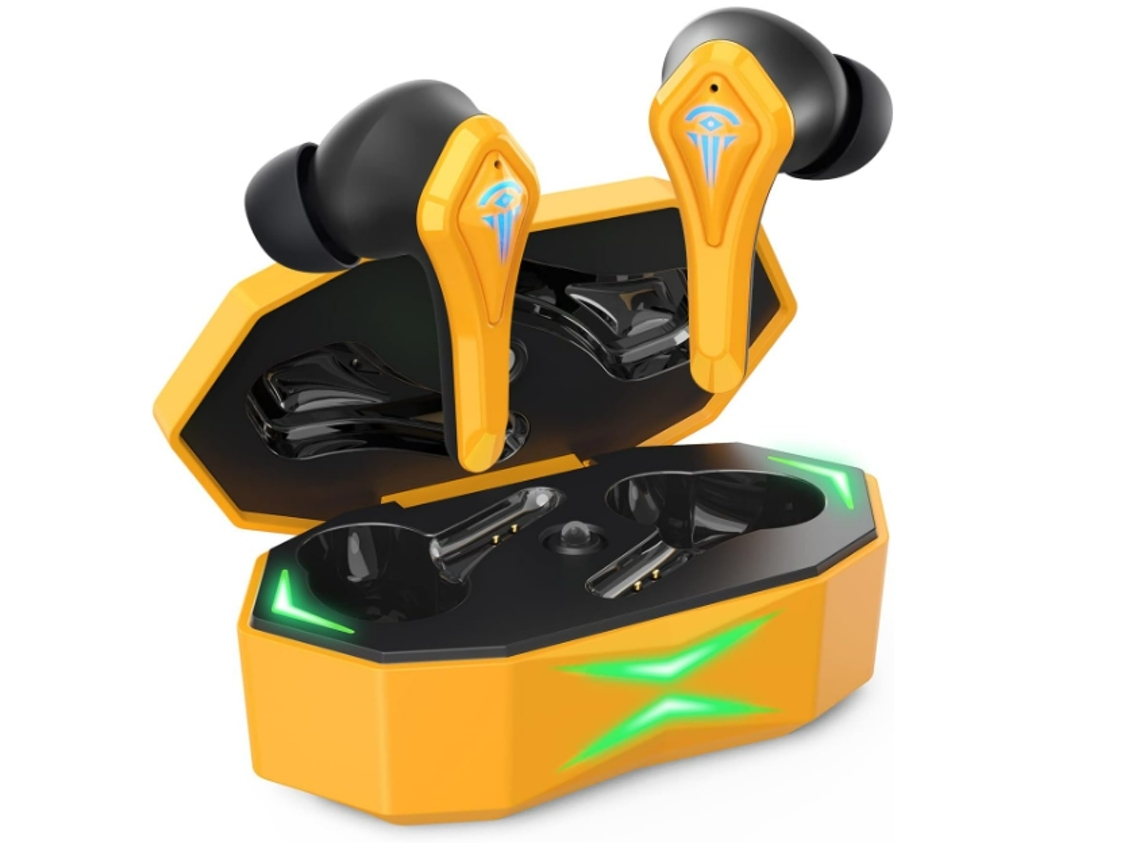 YEMAESRE A10 Auriculares Bluetooth para Juegos 50 Ms Baja Latencia Reducción de Ruido Ipx5 Resistente al Agua para iPhone y Android Amarillo