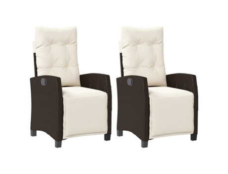 Conjunto 2 Sillones reclinables jardín y reposapiés VIDAXL ratán PE marrón