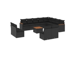 Conjunto 13 de sofás de jardín y cojines VIDAXL ratán sintético negro