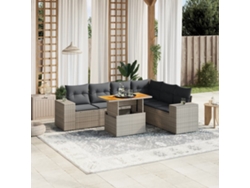 Conjunto de sofá de jardín de 7 piezas con cojines, mimbre gris, DKD Home Decor