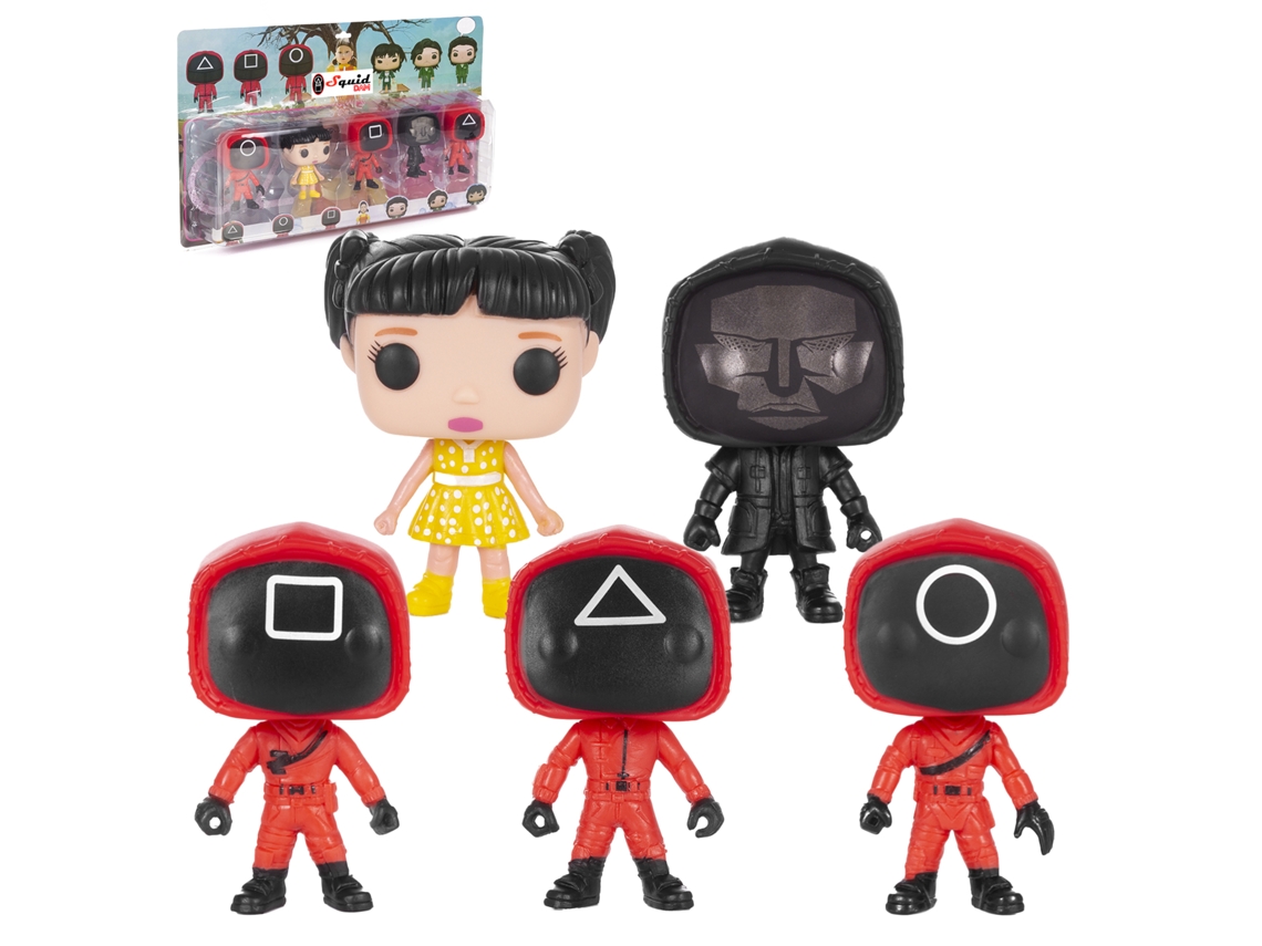 Paquete de 5 figuras de calamar de 10 cm, diseños surtidos. Presentadas en blíster. Presa.