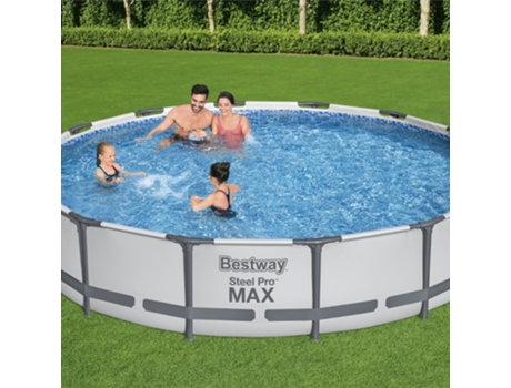 Piscina BESTWAY Round Steel Pro MAX - 427 x 84 cm - Gris - Bomba incluida Filtrar - kit de limpieza