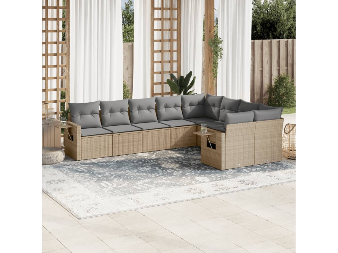 Conjunto de sofá de jardín de 9 piezas con cojines, mimbre sintético beige, Dkd Home Decor