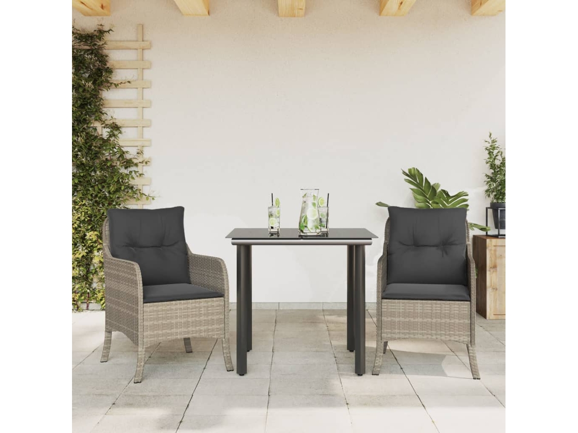 Juego de comedor de jardín de 3 piezas con cojines gris claro de Dkd Home Decor