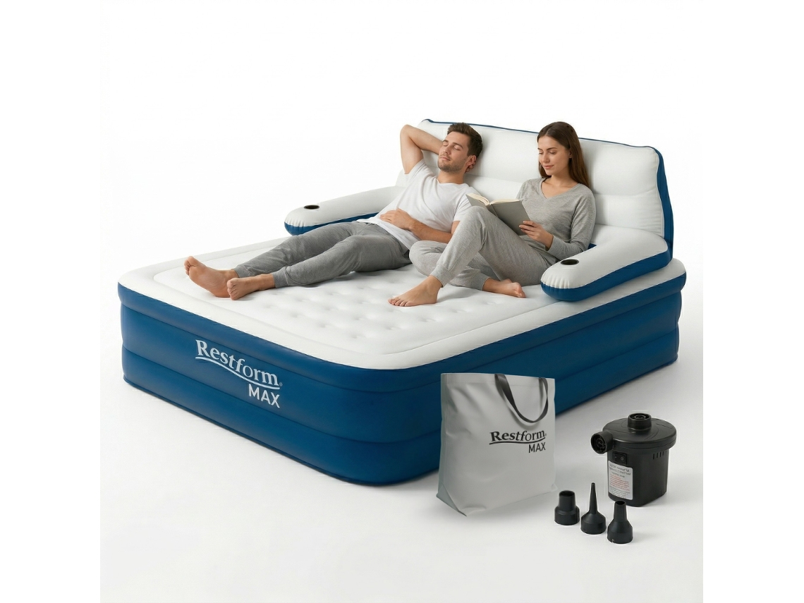 Restform Max - Colchón Hinchable 3 En 1 Con Respaldo Ergonómico - Cama De Aire Con Bomba Eléctrica Incluida