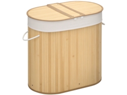 Cesto De Ropa De Bambú, 100 L, 2 Compartimentos, Bolsa Extraíble Lavable, 62,5 X 37 X 60,5 Cm, Acabado Natural.