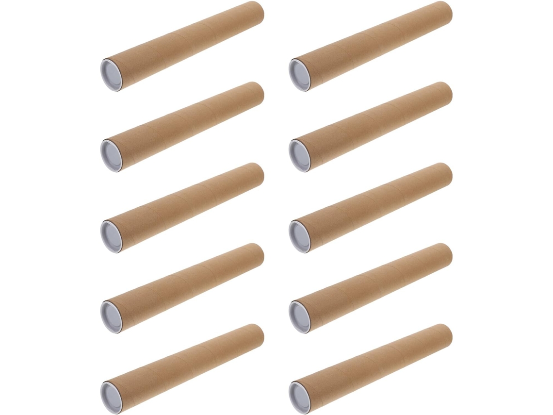 Paquete De 10 Tubos De Cartón Kraft Marrón Con Tapa, 50 Mm De Diámetro Interior, 3 De Grosor