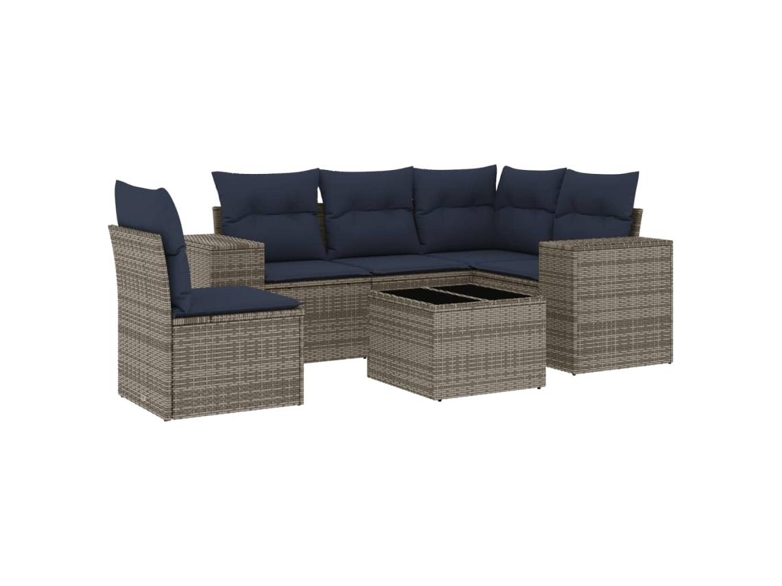 Conjunto de sofás de jardín, 6 piezas, cojines, ratán gris. EXCLUSIVO DE MAISON.
