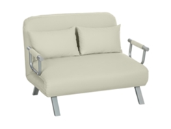 Sofá-cama 2 Lugares Tecido Camurça Encosto Ajustável 5 Posições Almofadas Creme 111x80x78cm