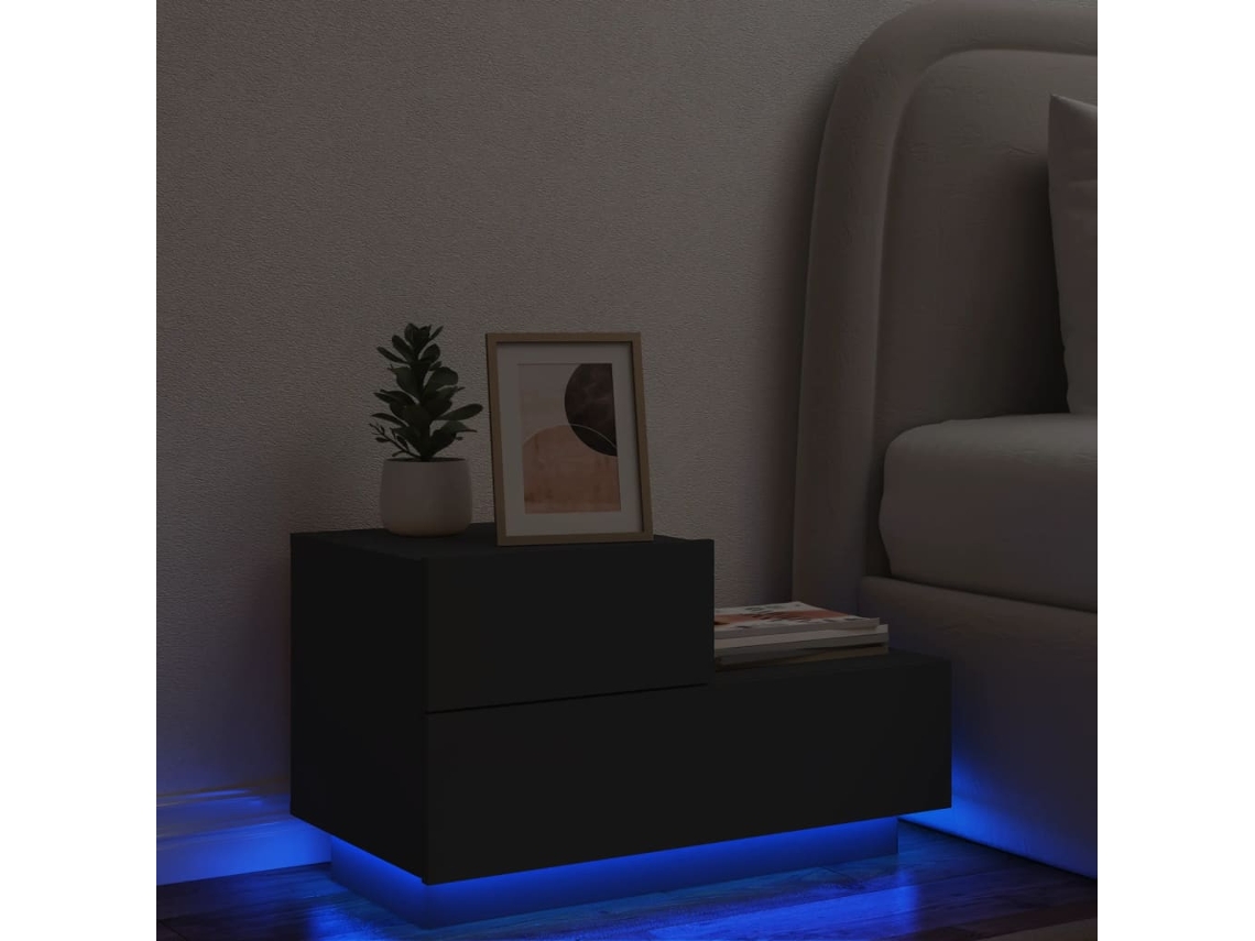 Mesita de Noche Luces Led Madera Negro (70x36x40.5cm)