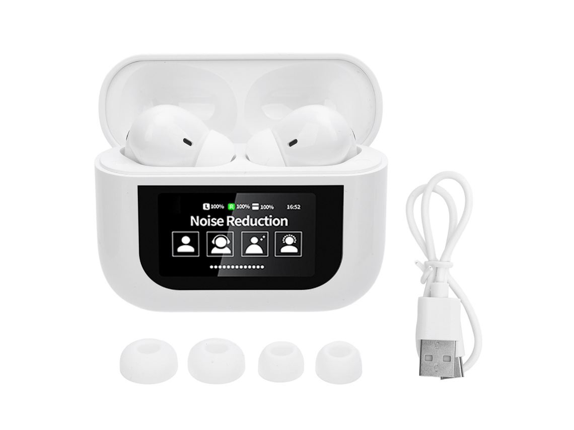 Fones Mali tradutor com 144 idiomas, app, tela touch, redução de ruído, Bluetooth 5.4, branco